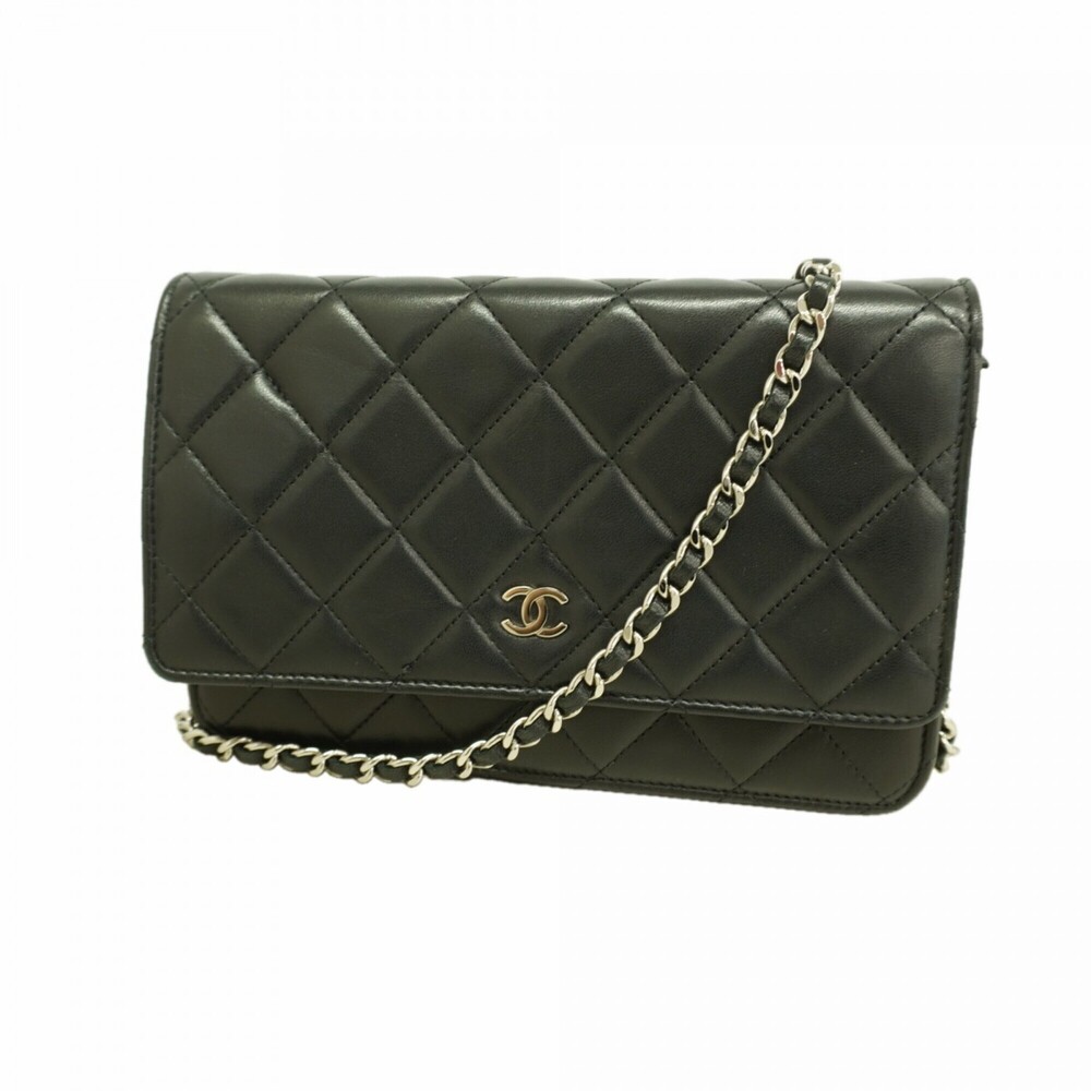 CHANEL Black Lambskin Leather Wallet